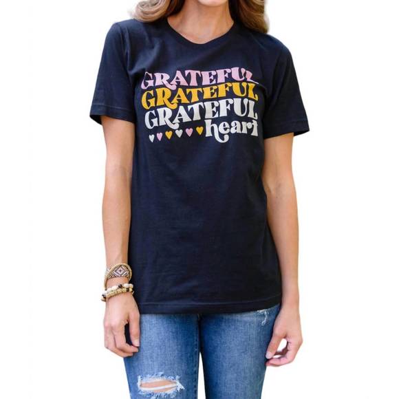 NEW 123 AMORE grateful heart graphic t-shirt in black - Picture 3 of 5